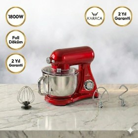 Resim Karaca Döküm Stand Mikser 1800W Profesyonel Mutfak Şefi Kırmızı 6.2 Lt Büyük Hazneli Sıçratma Karşıtı Kapaklı Pasta Börek Çırpma Makinesi 