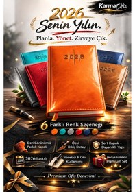 Resim Turuncu Premium Deri Görünümlü Ajanda 14x20 Cm 7 Renk Seçenekli Sert Kapak Yönetici Planlayıcı Turuncu 