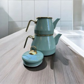 Resim Taşev Robin Emaye Çaydanlık Takımı Yeşil Yeşil 