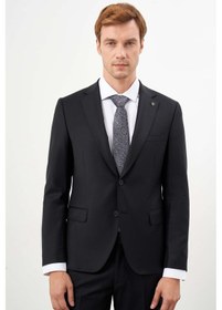 Resim Morven Erkek Siyah Yünlü Platinium Düz Desen Slim Fit Mono Yaka Takım Elbise 24mc001134001 Siyah 
