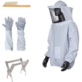 Resim Ximistore9 "4 Parçalı Profesyonel Arıcılık Seti - Arı Kıyafeti, Eldiven, Çerçeve Tutucu Ve Fırça" Beyaz 