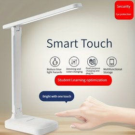 Resim 1 adet Akıllı Dokunmatik LED Masa Lambası, 3 Seviyeli Kısılabilir Masaüstü Okuma Işığı, Göz Korumalı, Ayarlanabilir Kol, İç Mekan Kullanımı, USB Güçlü, Paslanmaya Dayanıklı, Kablo Dahil 