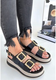 Resim Biçomi Stan Siyah Cilt Sandalet Çok Renkli 