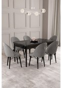 Resim Calvin Siyah Mermer Desen 80x132 Mdf Açılabilir Mutfak Masası Takımı 6 Adet Sandalye Gri 