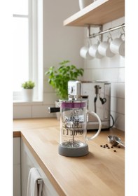 Resim French Press - Filtre Kahve Ve Bitki Çayı Demliği 600ml Gri Çok Renkli 