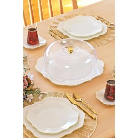 Resim Glore Lotus Krem Cam Kek Fanusu Altın Yaldızlı 