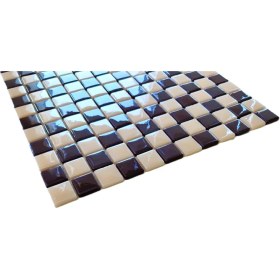 Resim Mutfak Tezgah Arası, Havuz, Banyo, Sauna, Spa, Iç ve Dış Dekorasyonda Tüm Yüzeyler Için, 25X25 Kahverengi-Krem Damalı, 31.5X31.5CM. Fileli Cam Mozaik. (10 File Karo = 1 M2 Fiyatıdır ) 