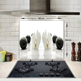 Resim Decorita Beyaz Orkide Siyah Oniks | Ocak Arkası Koruyucu | 52cm x 60cm 