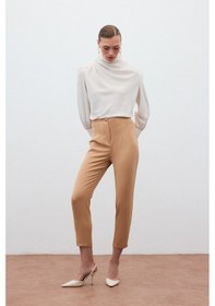 Resim Sateen Yüksek Bel Pantolon - Camel-131563 Camel 