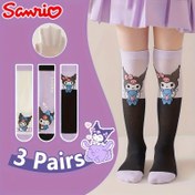 Resim 3 Çift Sanrio için for kuromi Bacak Boyu Çorap Kızlar için - Pembe Bağcıklarla Sevimli Anime Tasarımı, Nefes Alabilen Dokuma, Hafif Polyester Karışımı, Bahar ve Yaz için Mükemmel, Okul Üniforması Çorapları|Oyun Sever Tasarım|Esnek Kumaş 