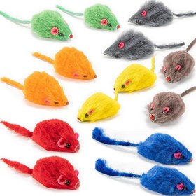 Resim 14 adet Peluş Fare Çıngırak, Kediler ve Yavruları için Gökkuşağı Fareleri Kedi Oyuncakları 