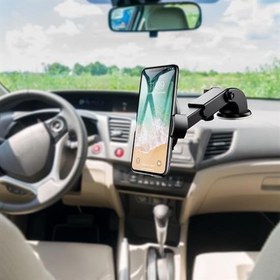 Resim Araç Telefon Tutucu - 360° Döner, Teleskopik Kollu, Torpido & Cam Üstü Vantuzlu, Uzunluk Ayarlı Oto Telefon Standı 
