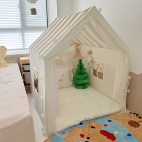 Resim 1 adet İç/Dış Mekan Çadırı - Bej & Beyaz Çizgili İç Mekan, Güçlendirilmiş Çerçeve, Taşınabilir Doğum Günü Partileri, Gece Toplantıları, Günlük Oyunlar için Kolay Kurulum Katlanabilir Tasarım, Dekorasyon Gerektirmez, Unisex Dış Mekan Parti Alanı, Japon Tarzı, Dış Mekan Parti Çadırı, Mevsimlik Etkinlik Barınağı, Şenlikli Atmosfer, Dayanıklı Kumaş, En İyi Noel İçin 