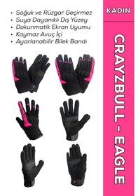 Resim Crazybull Eagle Pembe Su Ve Rüzgar Geçirmez Kışlık Kadın Motosiklet Eldiveni + Buff 