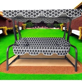 Resim Lüks 3 Kişilik Bahçe Salıncağı Lüks Kumaşlı Karaçatı Desen 3 Kişilik Salıncak Buyuk Salıncak Siyah 