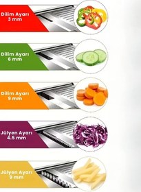 Resim 5 Ayarlı Sebze Dilimleyici Paslanmaz Sebze Kesici Ayarlanabilir Patates Soğan Rendesi Mandolin Rende Gri-siyah 