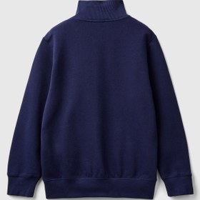 Resim Benetton Çocuk Zipli Dik Yaka Sweatshirt - Gri Melanj / 10-11 Yaş 