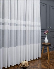 Resim Taç Bantlı Bambu Tül Perde, 1/3 Sık Pile, Tek Kanat, Beyaz 