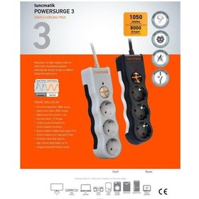 Resim Tsk19010 Powersurge 3-surge Protectıon Plug-1050 Joule- Wıth Cable Siyah 1 