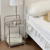 Resim Modern 2 Katlı Metal Raf, Çok Fonksiyonlu, Parlatılmış Paslanmaz Çelik, Montaj Gerektirmez, Yatak Yanı, Ev Dekorasyonu Gösterimi için 