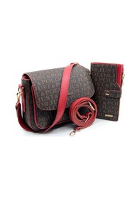 Resim Just Polo Orta Boy 3 Bölmeli Iki Askılı Kadın Omuz Çantası Ve Cüzdan Kombini 21 X 16 Cm Mds20101-09 Kahverengi - Kırmızı 