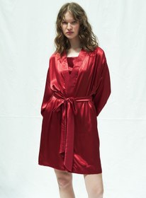 Resim Mita Concept Bordo Saten Mini Boy Sabahlık 