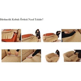 Resim Altın Kelebek Bürümcük Koltuk Örtüsü Std Tk (3+2+1+1)-Bej 