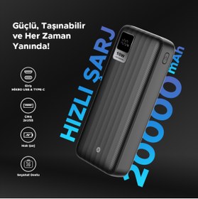 Resim Dexim DCA0052 K52 20.000 mAh Powerbank Digital Gösterge 2Usb Type-C & Mikro Usb 