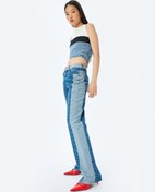 Resim Yüksek Bel Renk Bloklu Düğmeli Kot Pantolon - Straight Fit Jean 