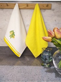 Resim 2 Li Mutfak Havlusu Sarı Renk & Limon Figürlü Kurulama Bezi - Yumuşak & Nakışlı Havlu Takımı Sarı 