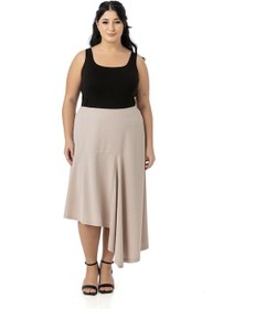 Resim Disentis Büyük Beden Asimetrik Kesim Fermuar Kapamalı Bej Rengi Etek Bej 