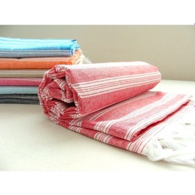 Resim Kırmızı %80 Pamuk 175x96cm Peştemal Püsküllü Banyo Havlusu M1 Kırmızı 