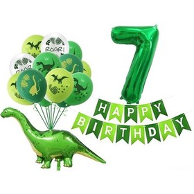 Resim Yuntech01 32 Ve 12 İnç Lateks Balon Seti - Dinozor Ve Sayı Desenli, Kartoon Stili, Doğum Günü Partileri İçin Tam Paket 