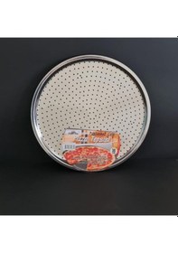 Resim Yuvarlak Paslanmaz Çelik Pizza Tepsisi 36 Cm Delikli Fırın Tepsisi Gümüş 