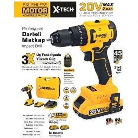 Resim Sgs Akülü Darbeli Matkap Seti 20 Volt - 2 Amper 2 Akü ile Taşınabilir Kullanım İçin 