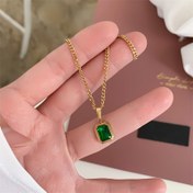 Resim 1 adet paslanmaz çelik minimalist yeşil taşlı kolye zinciri, kadınlar için; günlük kullanım, seyahat ve dışarı çıkma için uygun şık takı hediyesi 