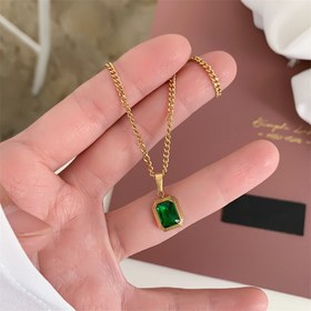 Resim 1 adet paslanmaz çelik minimalist yeşil taşlı kolye zinciri, kadınlar için; günlük kullanım, seyahat ve dışarı çıkma için uygun şık takı hediyesi 