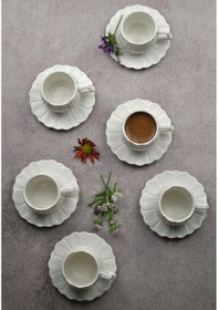 Resim 6'lı Porselen Türk Kahve Fincanı Beyaz- 12 Parça 