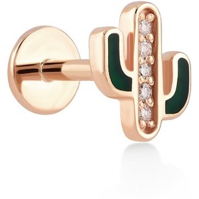 Resim 0.03 ct Mineli Western Kaktüs Pırlanta Piercing - Sarı Altın / 8 MM 