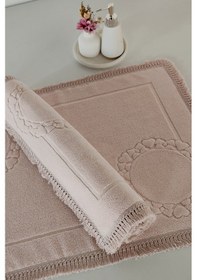 Resim 2'li Set Püskül Dantelli Ayak Havlusu 50x70 Cm - Yumuşak Ve Su Emici Pudra 
