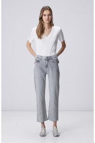Resim Network Açık Gri Kesik Paça Taş Baskılı Denim Pantolon 