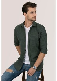 Resim Koyu Yeşil Oduncu Slimfit Erkek Gömlek Yeşil 