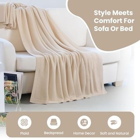 Resim Dalisa%100 Organik Pamuk Örgü Battaniye - GOTS Sertifikalı, Hafif, Nefes Alabilir ve Rahat Yapısıyla Kanepe, Yatak ve Ev Dekorunda Boho Vintage Tarzı (Bej, 203X228) 