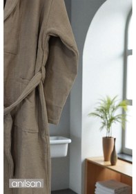 Resim %100 Pamuk Bej Bornoz - Şalyaka Otel Bornozu, Spa Için Ideal, Günlük Kullanıma Uygun Bej 