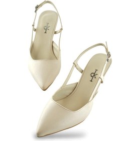 Resim 1025 Arkası Açık Kadın Topuklu Ayakkabı 5 Cm Abiye Düğün Nişan Kına Gecesi Kdnca Bej 