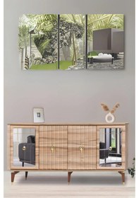 Resim Tuna Konsol Atlantik Çam 4 Kapaklı Ayna Detaylı Altın Kulplu 160x52x36 Cm 