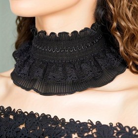 Resim Siyah Dantel Boyun Eşarbı & Sahte Yaka - Çiçekli Fırfırlı Boyun Sarma için Yaka Kapatıcı, Eşarplı ve Kırışıklık Azaltıcı, Kadınlar için Şık Boyun Gaiter, Çok Yönlü Moda Aksesuarı, Baş Sarma, Trendy Eşarp, Zarif Dantel İşçiliği 