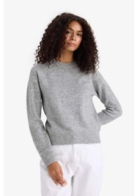 Resim Defacto Regular Fit Bisiklet Yaka Basic Düz Soft Touch Yumuşak Triko Kazak D8678ax25wngr456 Gri-gr456 