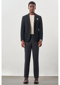 Resim İmza Koyu Lacivert Gabardin Mono Yaka Tam Astar Esnek 6 Drop Slim Fit Casual Ceket 1002245162 Koyu Lacivert 