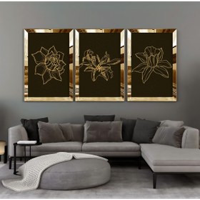 Resim Harika bir ev HARİKABİREV|GOLD ÇİÇEK KOMBİNİ 001 |PLEKSİ ÇERÇEVELİ MDF TABLO KRFZ 